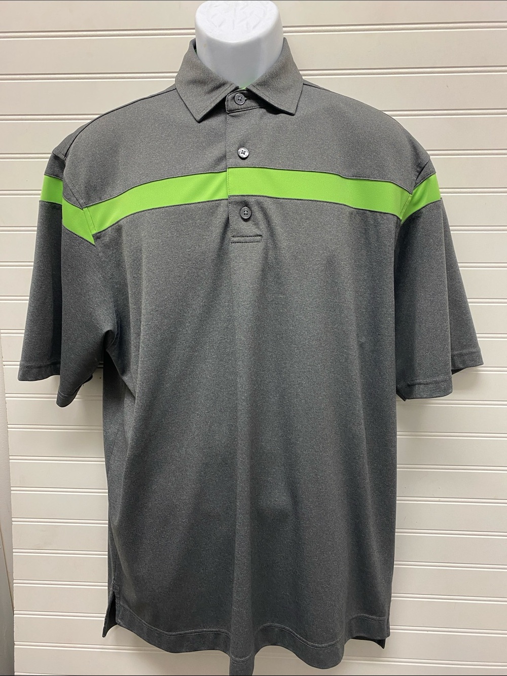 FootJoy Gray Golf Shirt Polo with Lime Green Chest Stripe